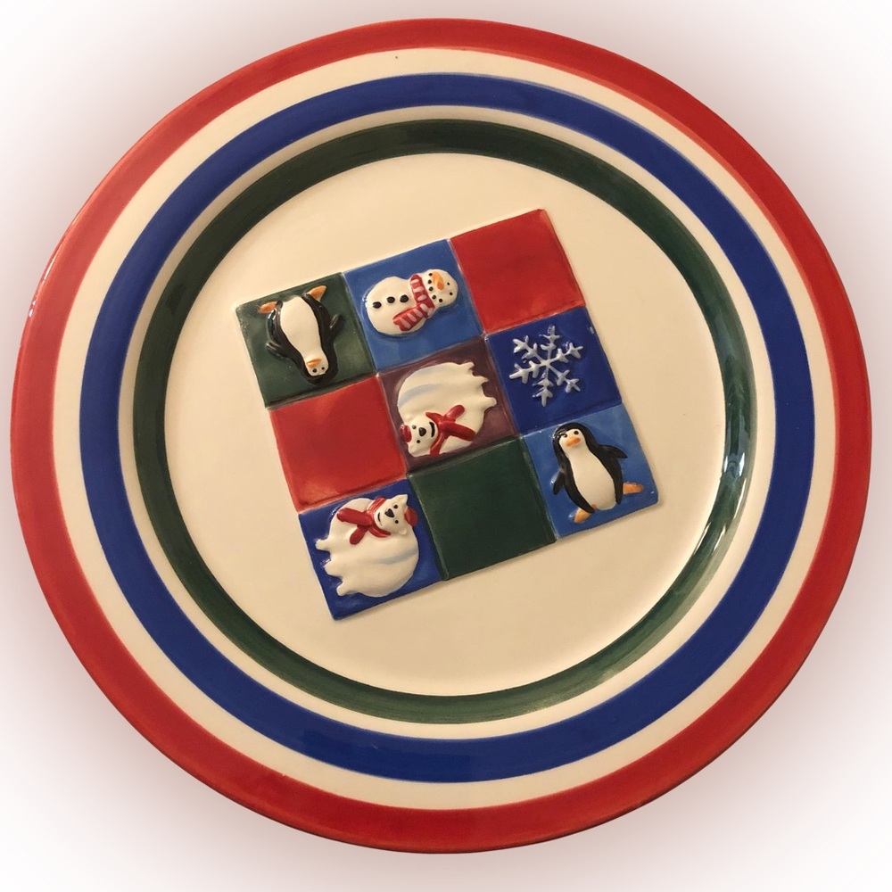 Vintage 2001 Holiday Time HandPainted EVC Ceramic Candle Plate 9” w/Original Box